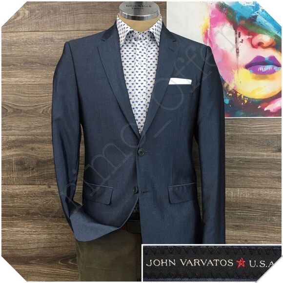 JOHN VARVATOS Mens Blazer Sport Coat Casual Jacket Size 38R Two Button Blue Suit